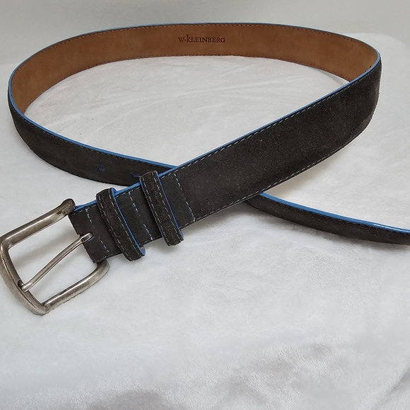 W. Kleinberg Gray Suede Blue Trim Detaial Genuine Leather Lined Luxury Belt USA - Picture 14 of 16